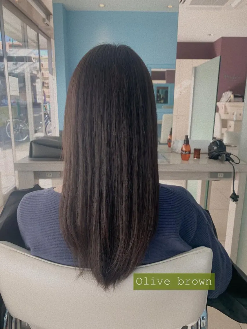 ロング カラー ブラウンカラー オリーブブラウン ✂︎レディース のメンズカット屋さんのヘアスタイル