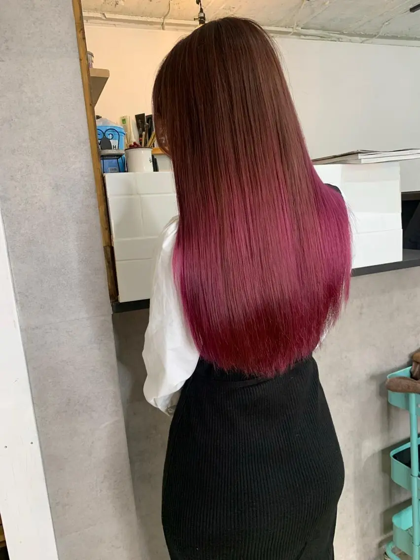 セミロング カラー ヘアアレンジ グラデーションカラー ピンクカラー ヘアカラー nico【代表】 市川 拓也のヘアスタイル