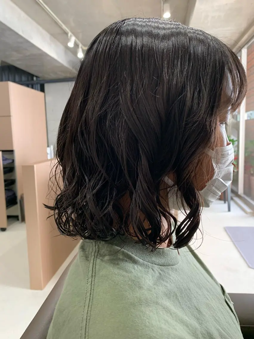 ミディアム カラー パーマ ボブパーマコテ巻き風 パーマNo1深江秀平のヘアスタイル