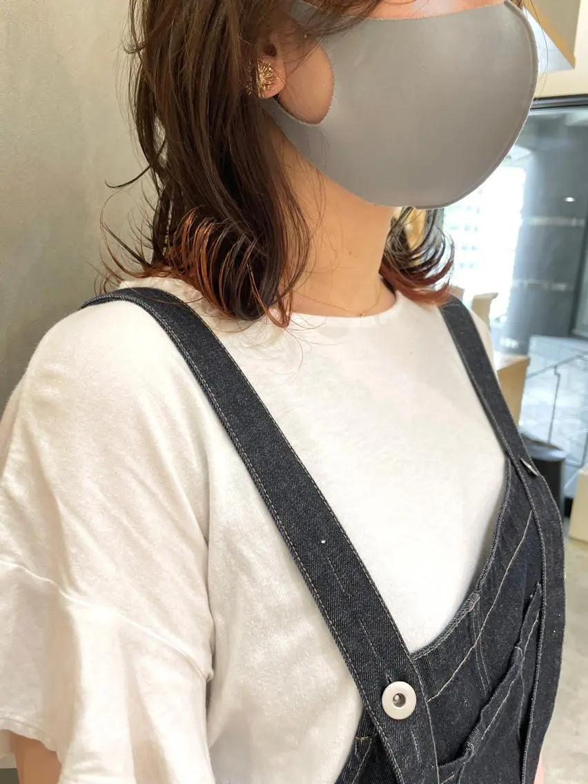 ミディアム カラー ブリーチ インナーカラー オレンジ ヘアカラー 城 健太郎 💎ハイトーンのヘアスタイル