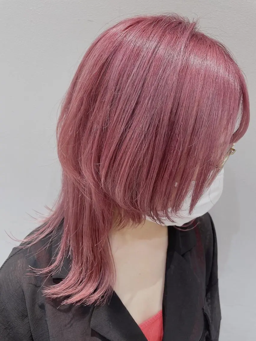 ミディアム カラー ブリーチ ピンクカラー シアーピンク ヘアカラー トリートメント 🦖鶴岡 香純🦖のヘアスタイル