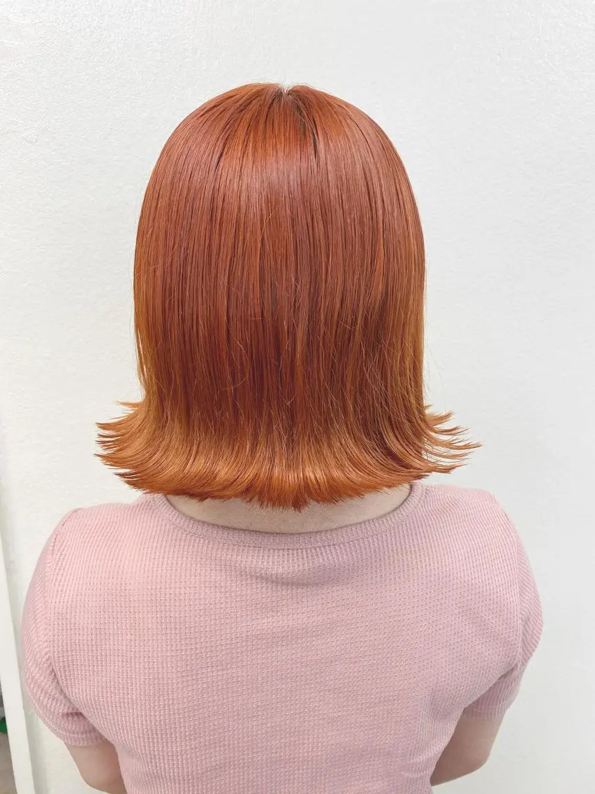 ミディアム カラー オレンジ レイヤーダブルカラー KYONのヘアスタイル