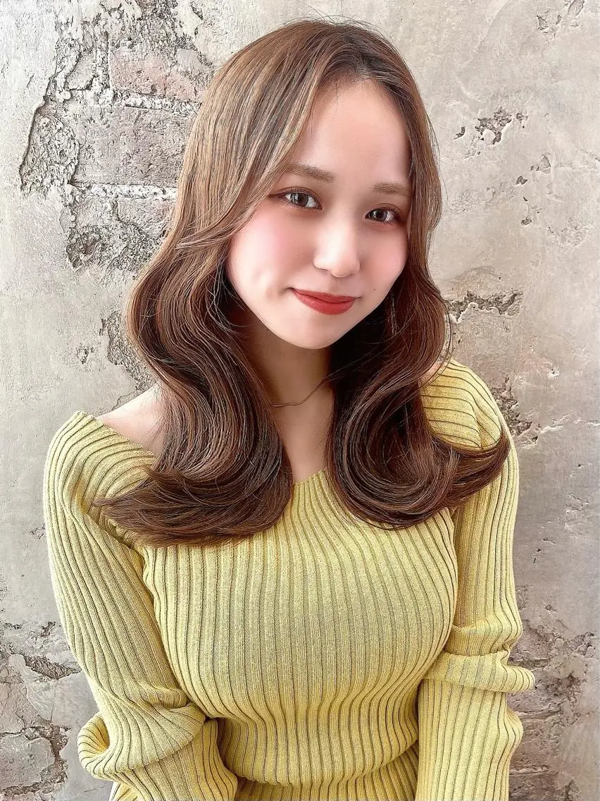 セミロング カラー パーマ ヘアアレンジ くびれヘア 韓国風ヘア 🌈小顔似合わせ SHIHO🌈のヘアスタイル