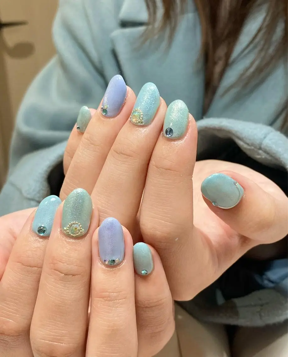 ネイル 水色 Lucia 西葛西店のネイルデザイン