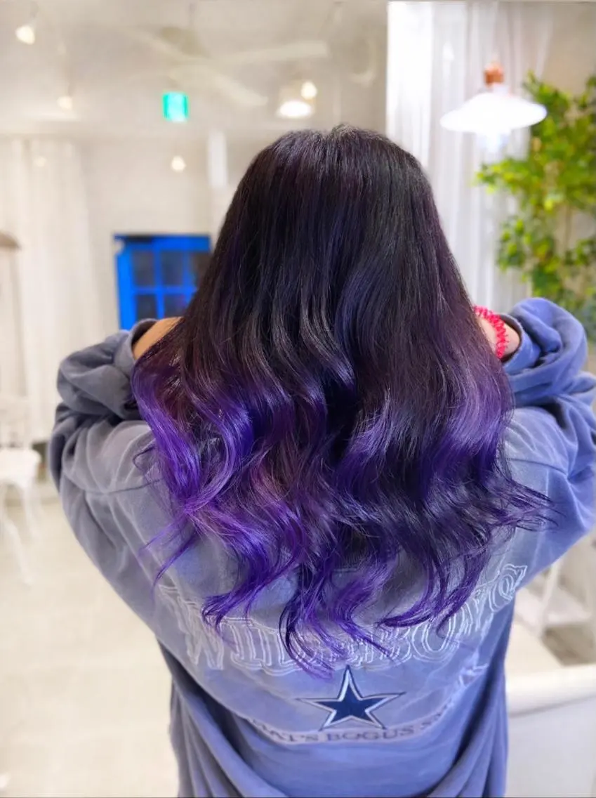 セミロング カラー ヘアアレンジ グラデーションカラー パープルカラー ヘアカラー トリートメント 次世代シールエクステ 錦糸町 小泉 朋之のヘアスタイル