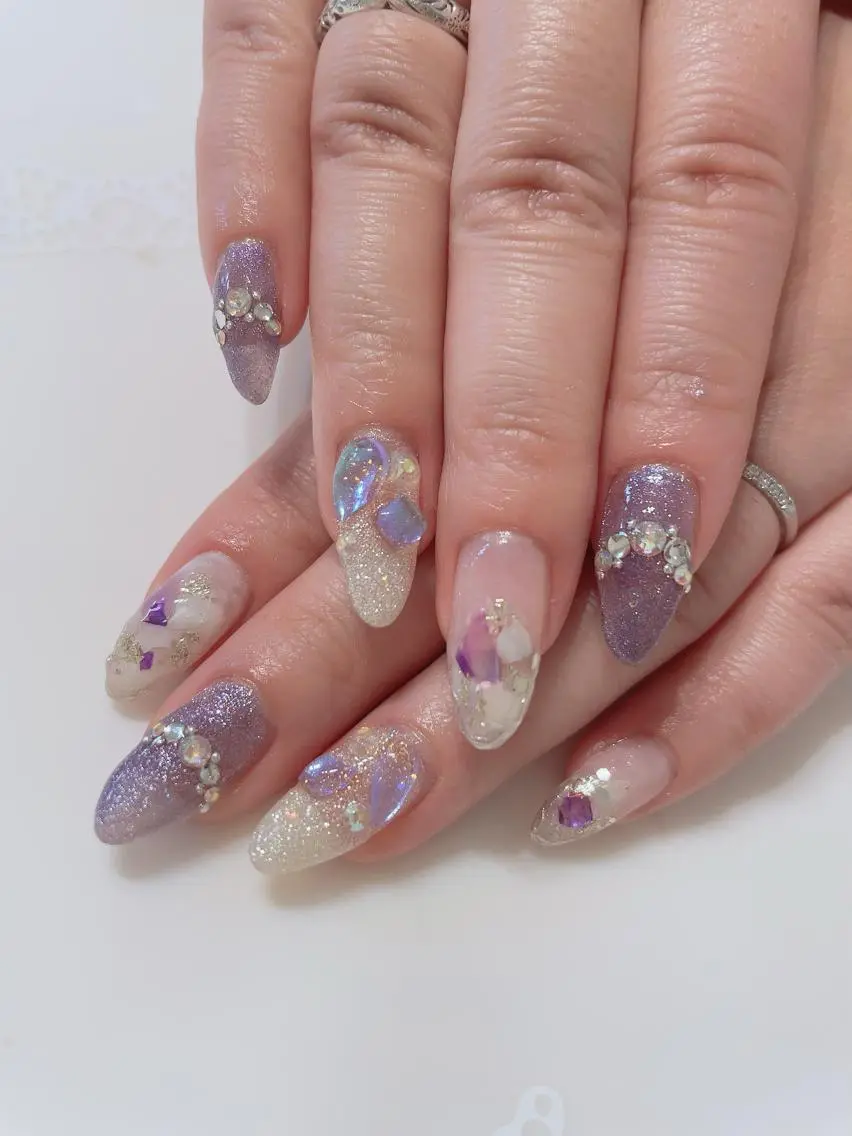 ネイル ニュアンスネイル パープル シルバー ハンドネイル * haruのネイルデザイン