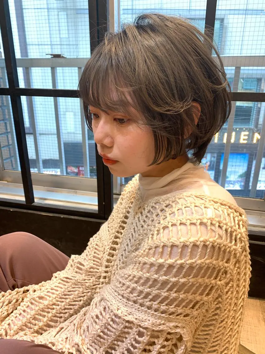 ショート カラー パーマ ヘアアレンジ アッシュ ショートヘア カット ヘアカラー トリートメント 新宿/顔周りカット +レイヤー＝しずく♩のヘアスタイル