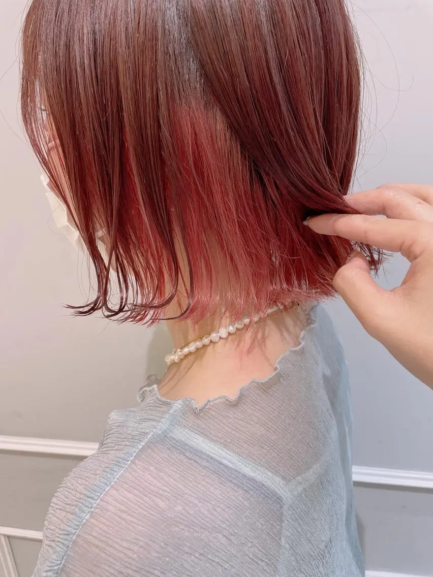 ショート カラー インナーカラー ピンクカラー ボブ カット ヘアカラー トリートメント 🦖鶴岡 香純🦖のヘアスタイル
