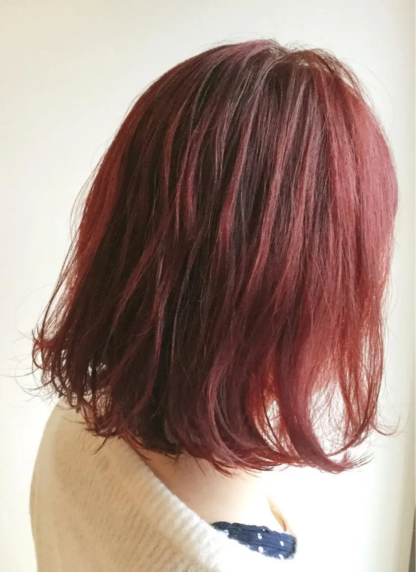 ミディアム カラー パーマ ピンクカラー ✨白髪ぼかし 🍀MINAKO☆のヘアスタイル