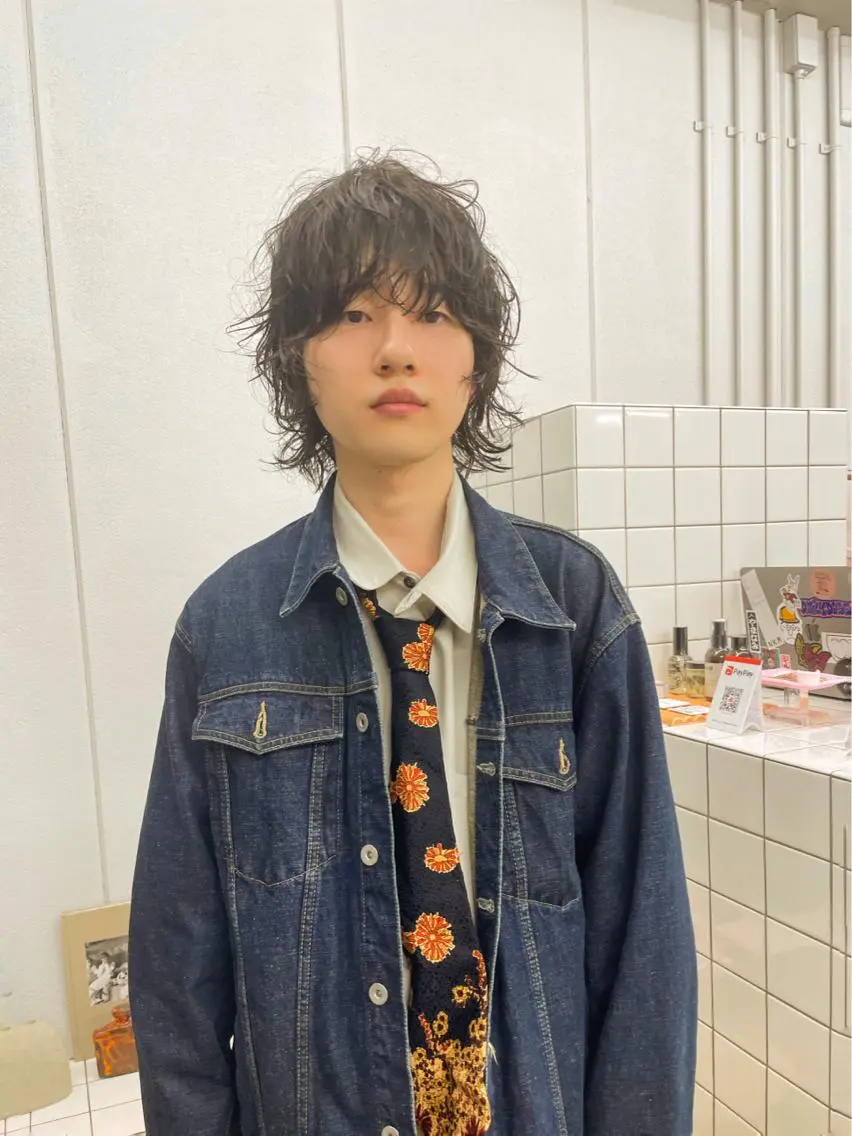 ミディアム パーマ メンズ カット パーマ 関 京磨のヘアスタイル
