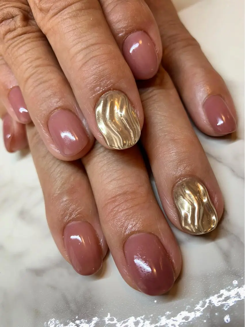 ネイル アートネイル ゴールド ミラーネイル ニュアンスネイル シルバー atelier chic+のネイルデザイン