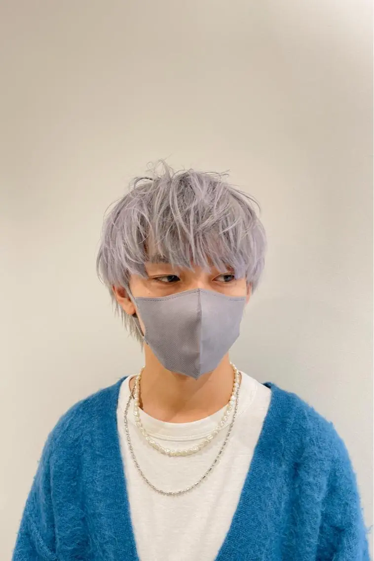 カラー メンズ メンズウルフカット ベージュカラー ホワイトベージュ ウルフカット kyon.hair 韓国カットカラーのヘアスタイル