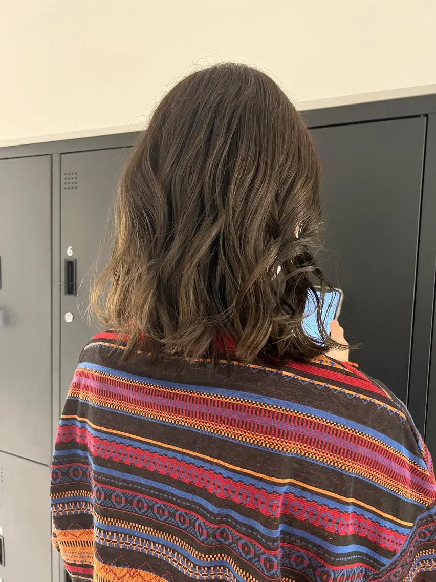 ミディアム カラー ベージュカラー 暗髪カラー🫐パーマ おくだりんかのヘアスタイル