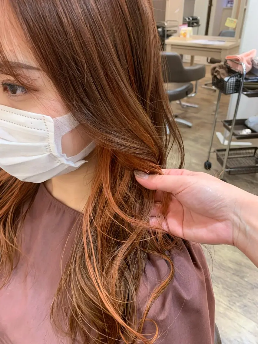 ロング カラー イヤリングカラー オレンジ 🦋艶モテカラー/ヘ アセット🦋YURIのヘアスタイル