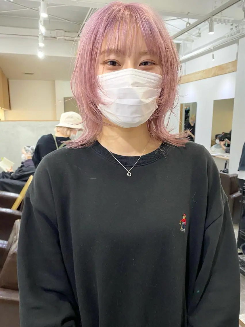 ミディアム カラー ハイトーンカラー ラベンダーカラー ラベンダーピンク ピンクカラー ウルフカット ヘアカラー 森貴裕/ニュアンス パーマ/オリーブのヘアスタイル