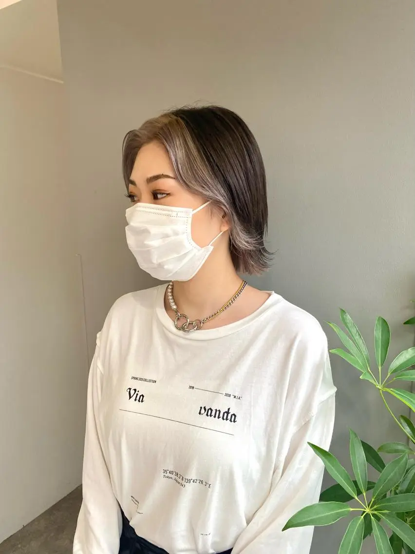 ショート カラー ヘアアレンジ ミストバング フェイスフレーミング 顔周りカット ヘアカラー ボブ /ニュアンス/ satomi🧸💖のヘアスタイル