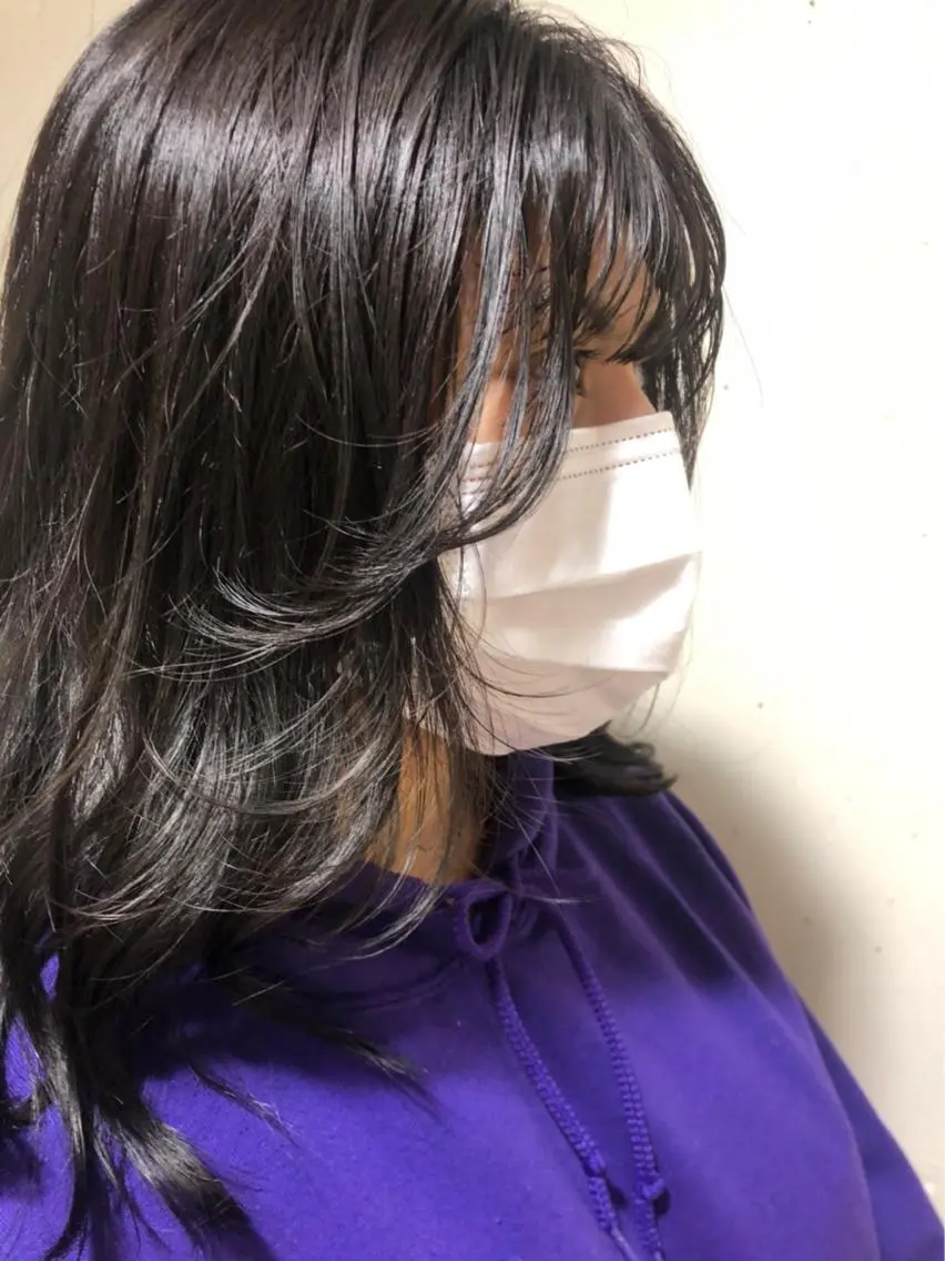 セミロング カラー 顔まわりレイヤー 顔周りカット レイヤーカット パーマ美容師 hanaのヘアスタイル
