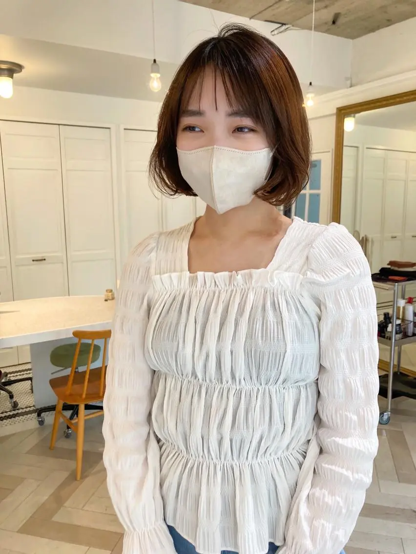 ショート ボブ 韓国風ヘア カット トリートメント お洒落ベージュ🤎 代官山shibukiのヘアスタイル