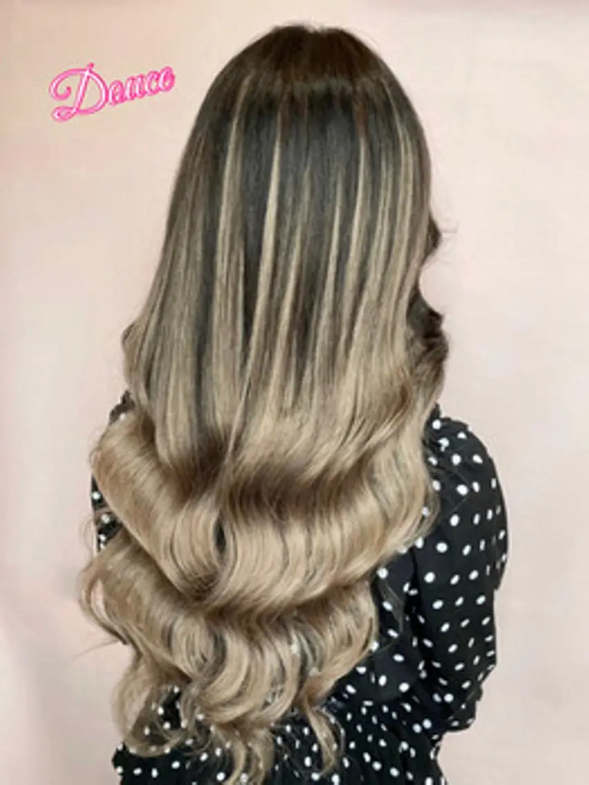 ロング カラー ヘアアレンジ アディクシーカラー バレイヤージュ ブリーチ イルミナカラー パープルカラー チビ編み込みエクステ シールEXどぅ〜すのヘアスタイル