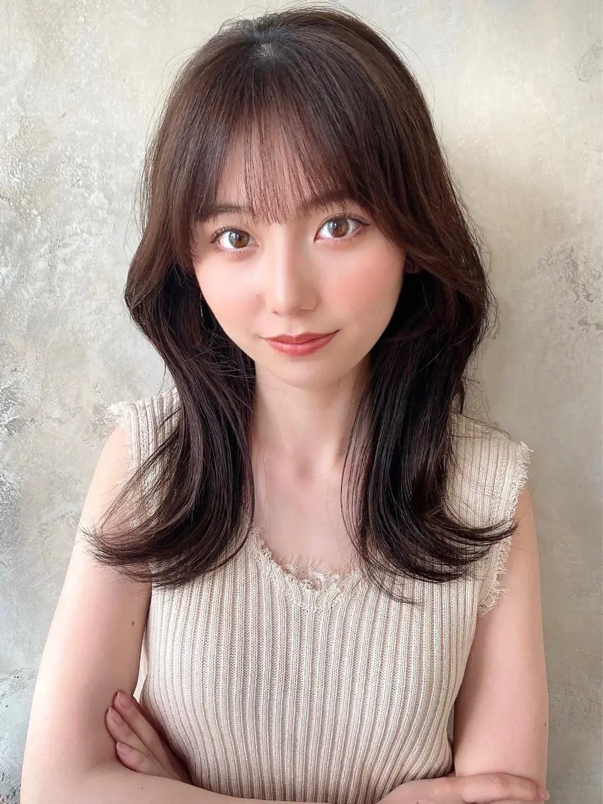 ミディアム カラー ベージュカラー ブラウンカラー ブラウンベージュ くびれヘア 顔周りカット 顔周り/くびれヘア 韓国ヘア💕風間るなのヘアスタイル