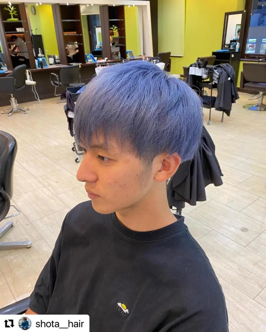 ミディアム カラー メンズ メンズショート アッシュ ブルーカラー ダブルカラー シルバー 🩷Eny terrace🩷のヘアスタイル