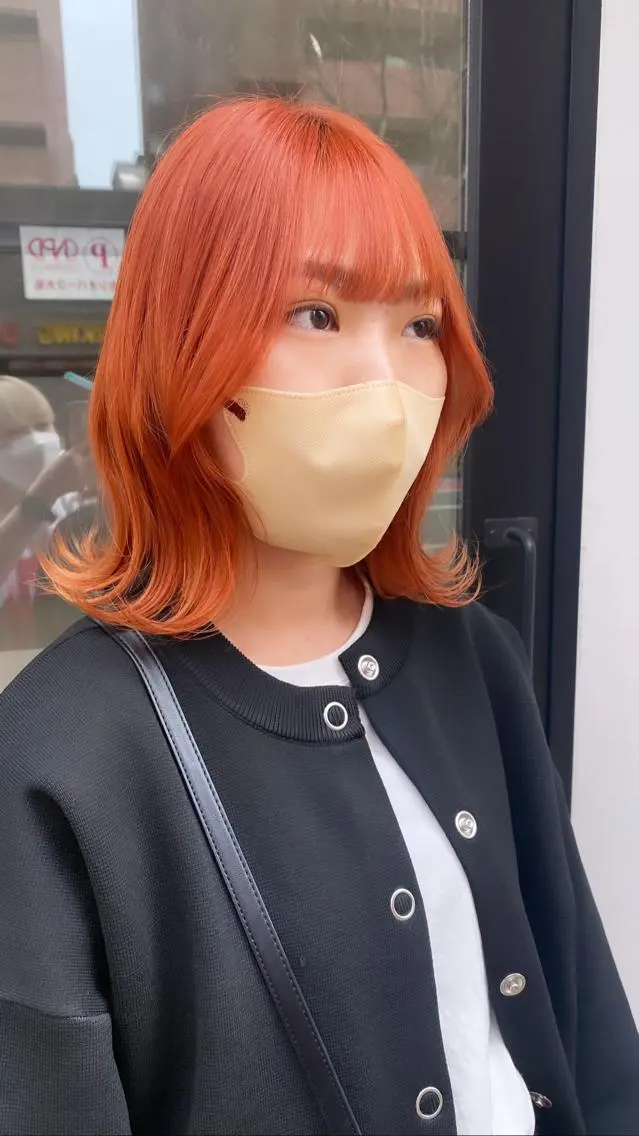 ミディアム カラー カット ヘアカラー 縮毛矯正 RURI韓国ボブ 🇰🇷タッセルボブのヘアスタイル