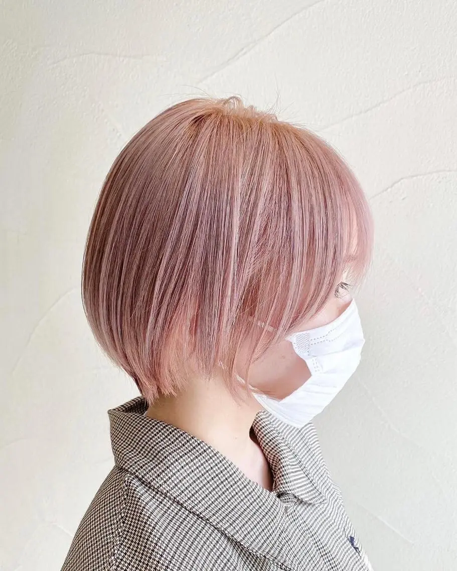 ショート カラー ベージュカラー ピンクカラー ピンクベージュ カット ヘアカラー トリートメント ハイトーン×似合わせ 🌱中川慎之介のヘアスタイル