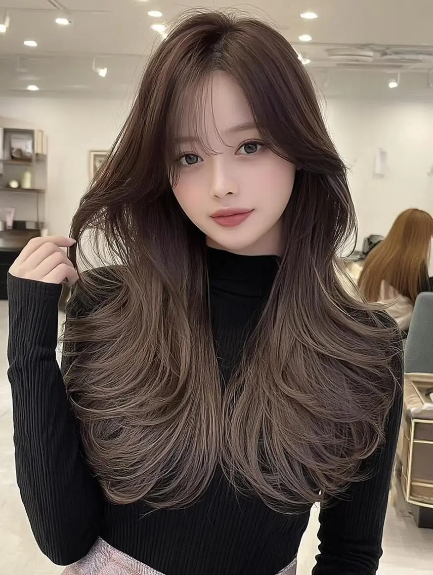 セミロング ボブ 顔まわりレイヤー 顔周りカット 韓国風ヘア レイヤーカット 𝓨̆̈𝓾𝓲ྀི 🫧カットモデルのヘアスタイル