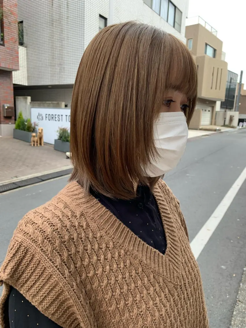 ミディアム カラー ベージュカラー ブリーチ オリーブベージュ 似合わせカラー🫶 小川千波のヘアスタイル