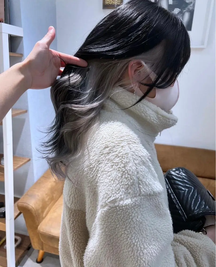 ロング ボブ ハイライト 髪質改善 韓国風ヘア 小顔カット 【ダブルカラー指名 No.1】森栄範のヘアスタイル