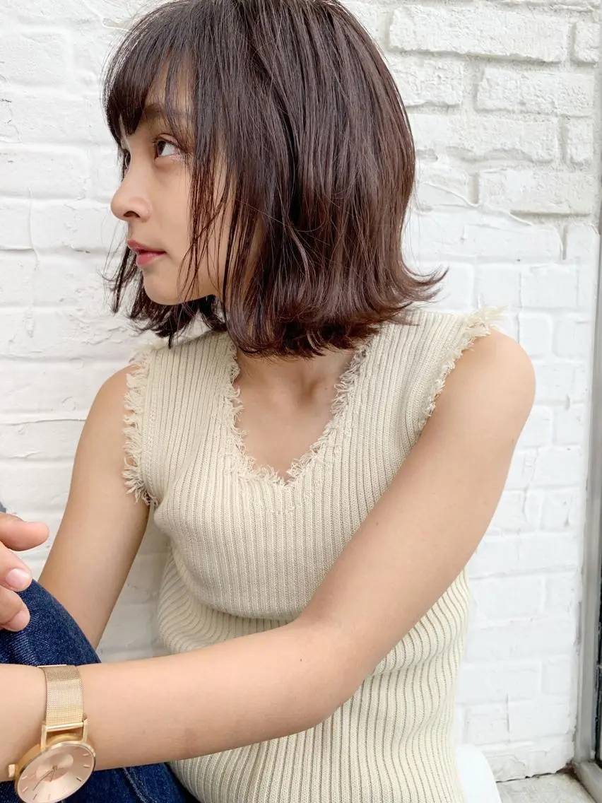 ミディアム カラー パーマ ヘアアレンジ レイヤー&カラー 人気美容師倉崎涼のヘアスタイル