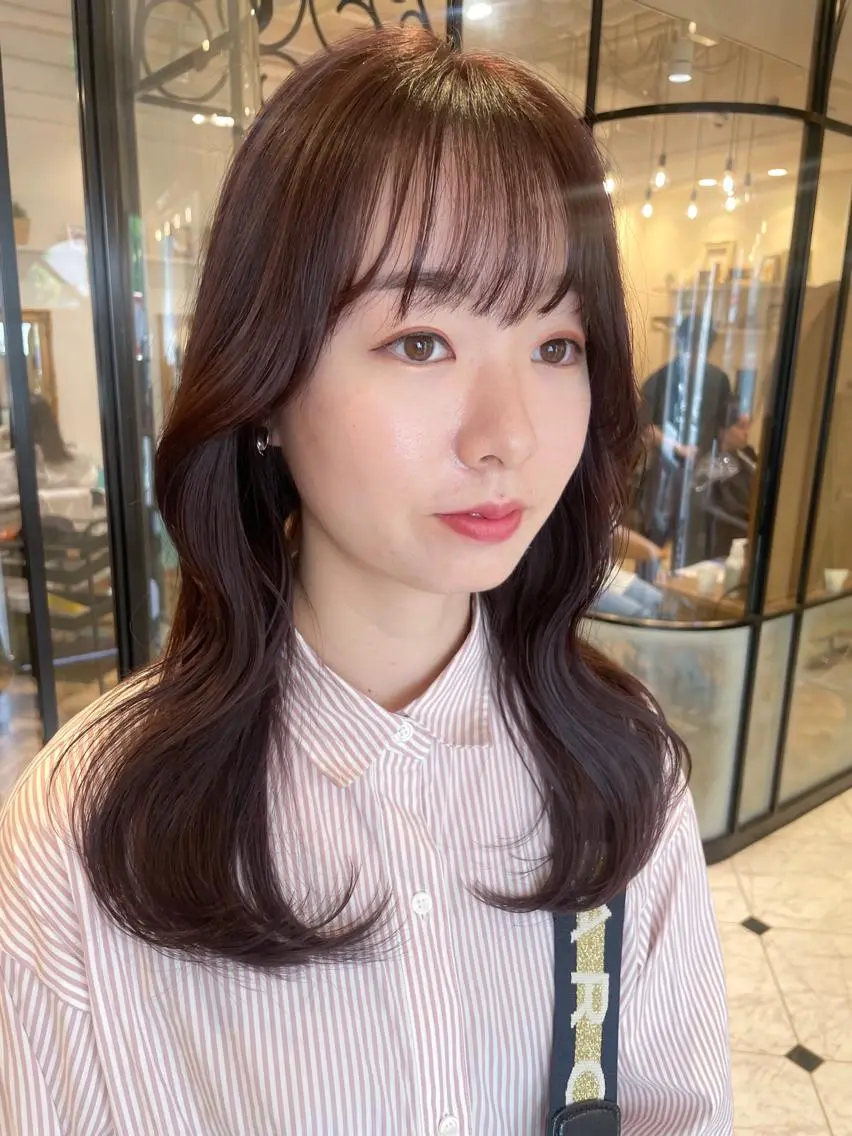 ミディアム カラー カット ヘアカラー トリートメント レイヤー🇰🇷小顔 見せ顔周り💕トモミのヘアスタイル