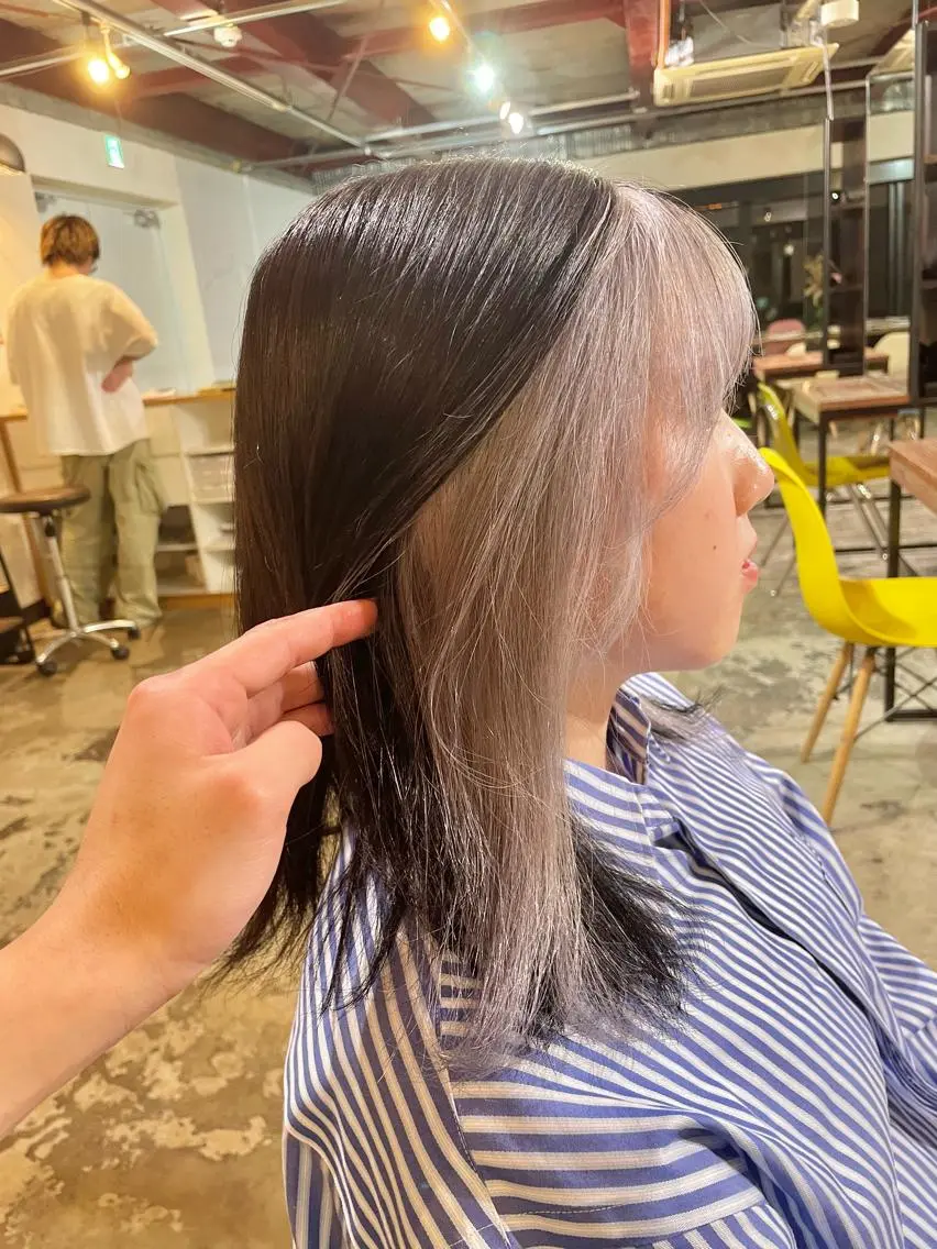 ミディアム カラー ベージュカラー イヤリングカラー インナーカラー ボブ ボブインナー メンズ/パーマ/ ブリーチ/KAITOのヘアスタイル
