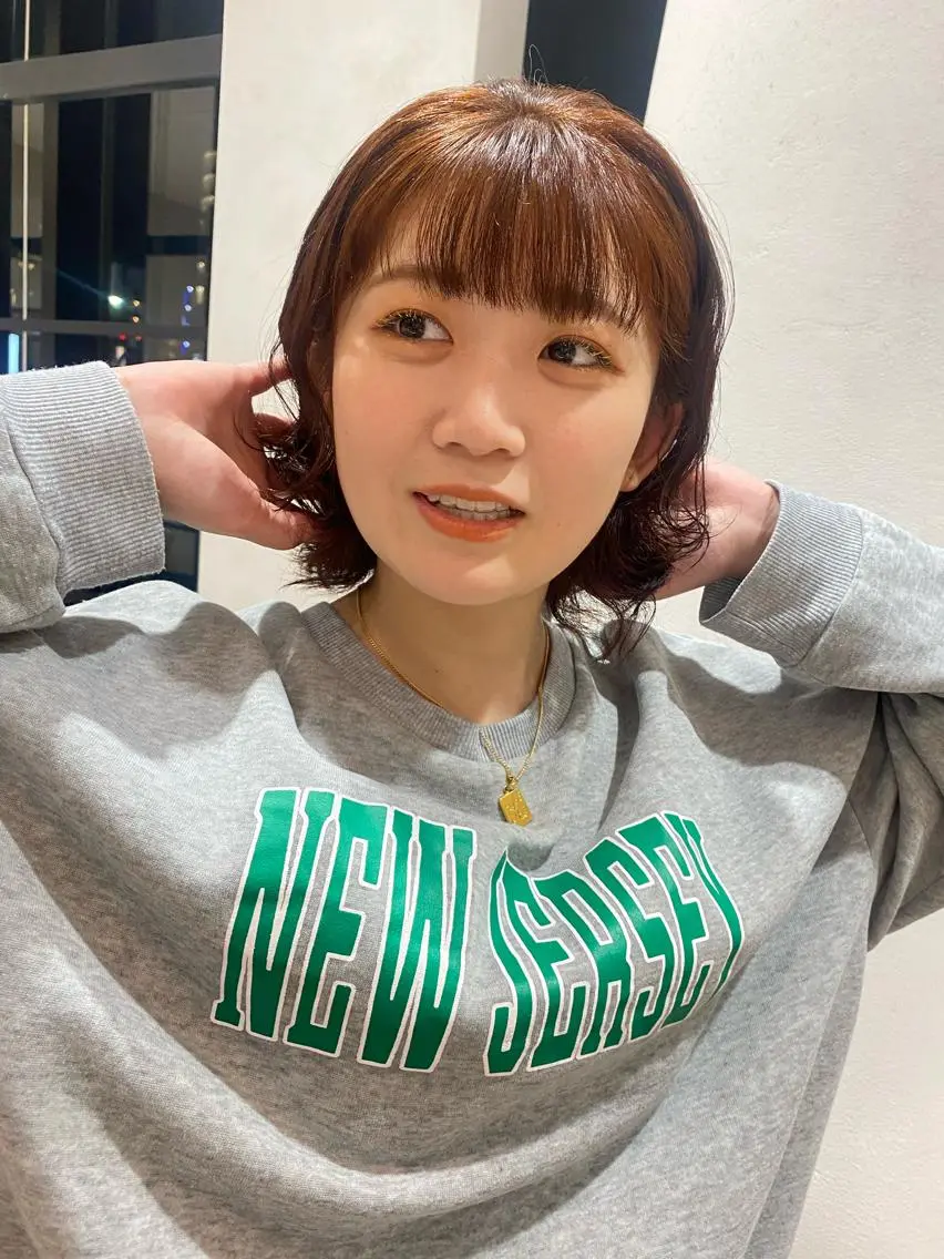 カラー パーマ オレンジ 増井 彩乃のヘアスタイル