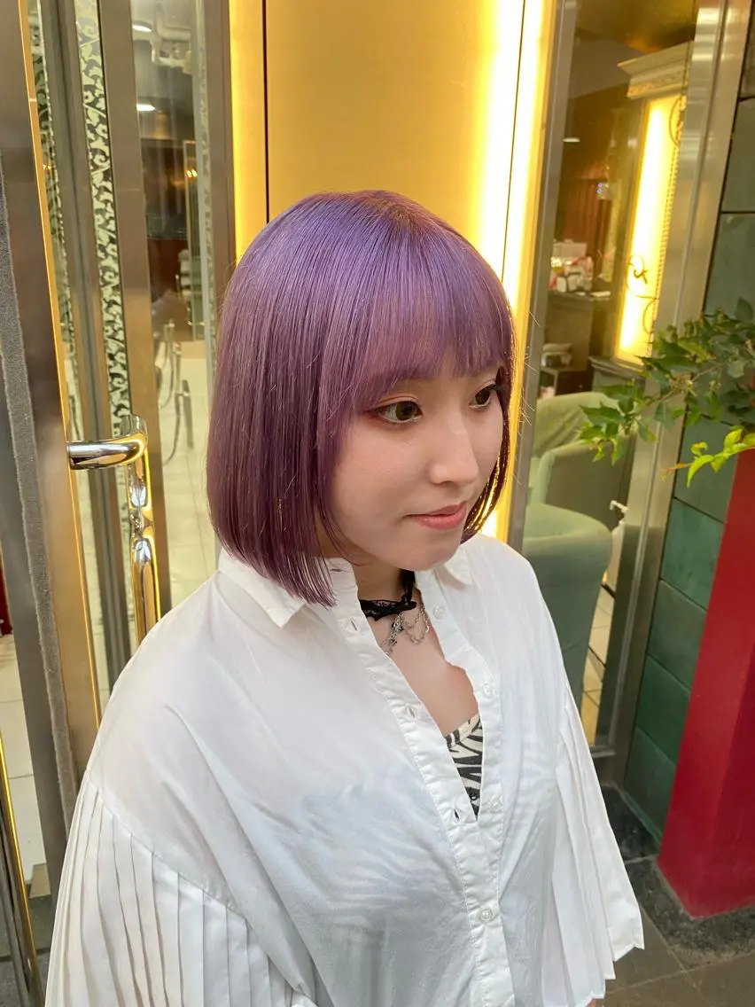 ミディアム カラー ブリーチ パープルカラー ヘアカラー グレージュ達人/赤み 消し/ブリーチ/岩崎のヘアスタイル