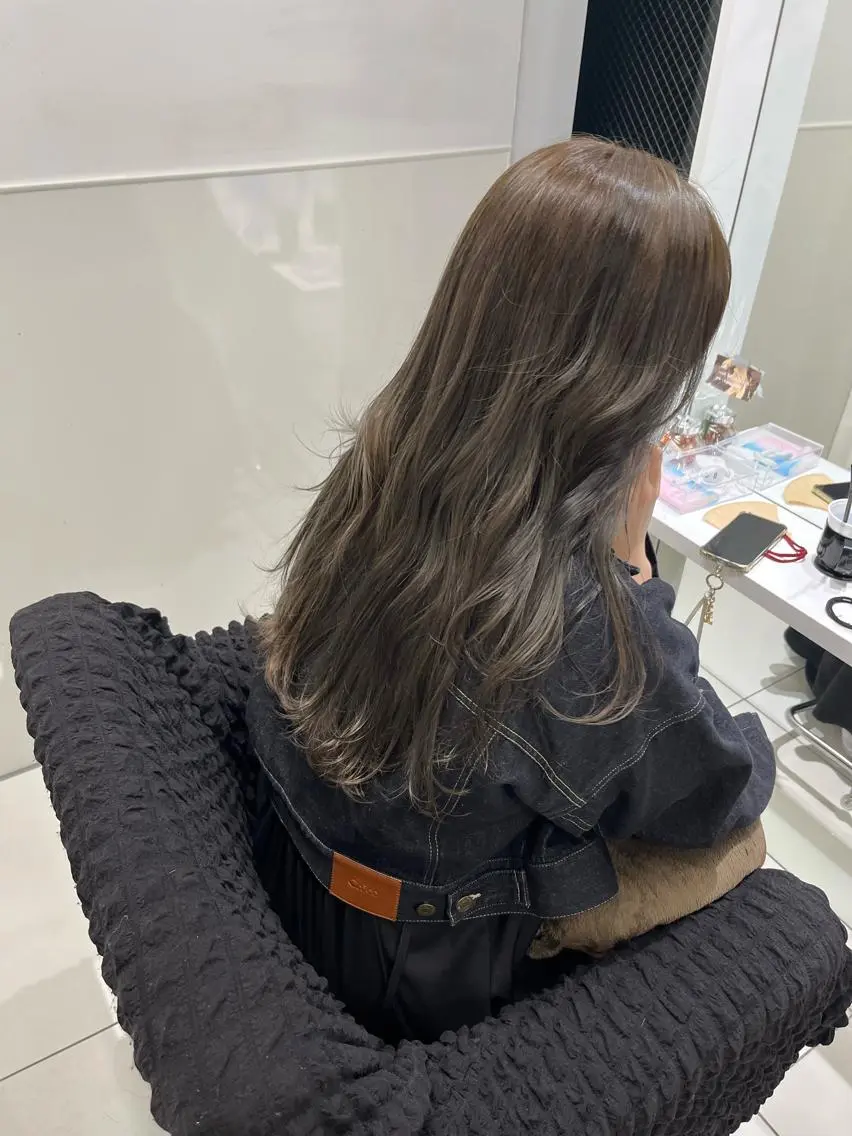ロング カラー グレージュ オリーブグレージュ オリーブグレー りおな/髪質改善/ カラー /平尾のヘアスタイル