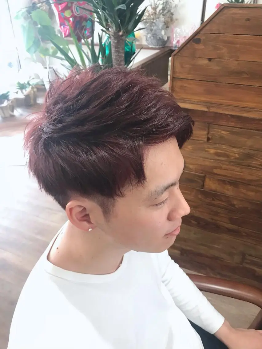 ショート カラー メンズ メンズブリーチ ブリーチ ブリーチなしカラー レッドカラー カット ヘアカラー トリートメント Rug Relief 吉田のヘアスタイル