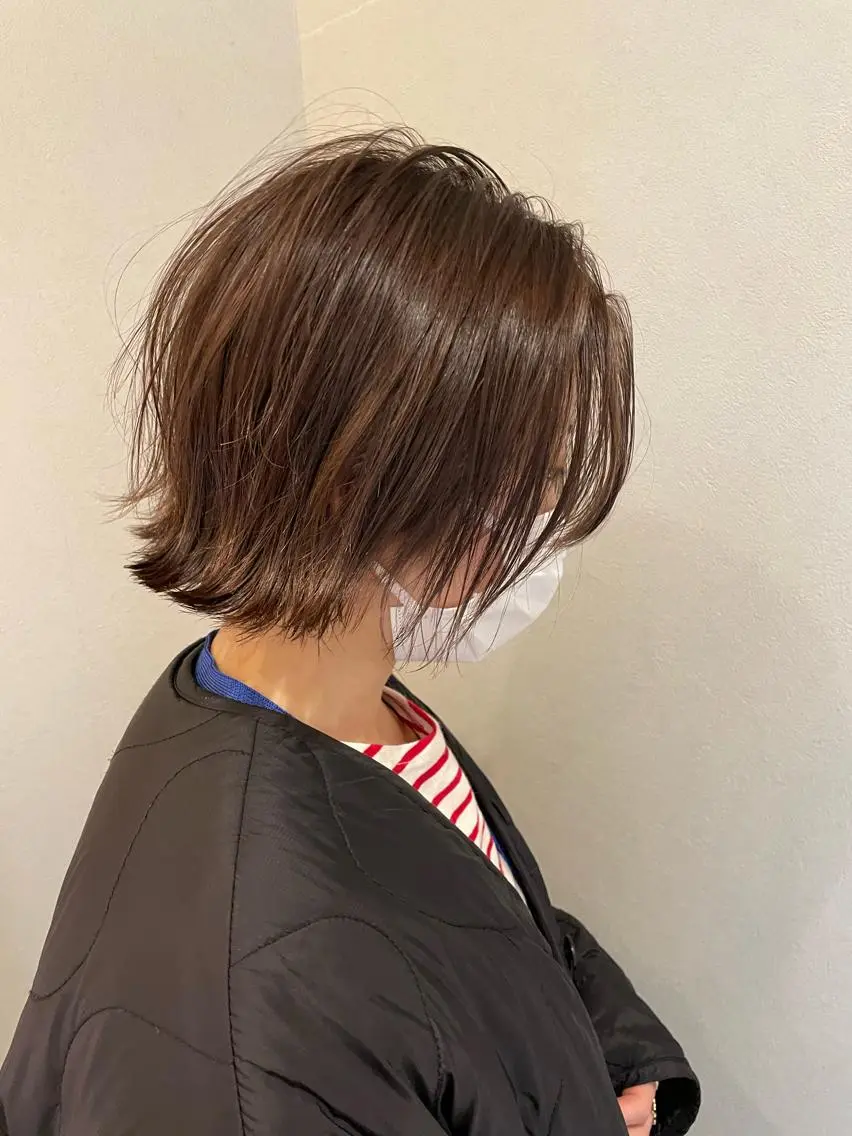 ミディアム 切りっぱなしボブ ボブ カット トリートメント ショート✨顔まわり マツモト　ショウゴのヘアスタイル