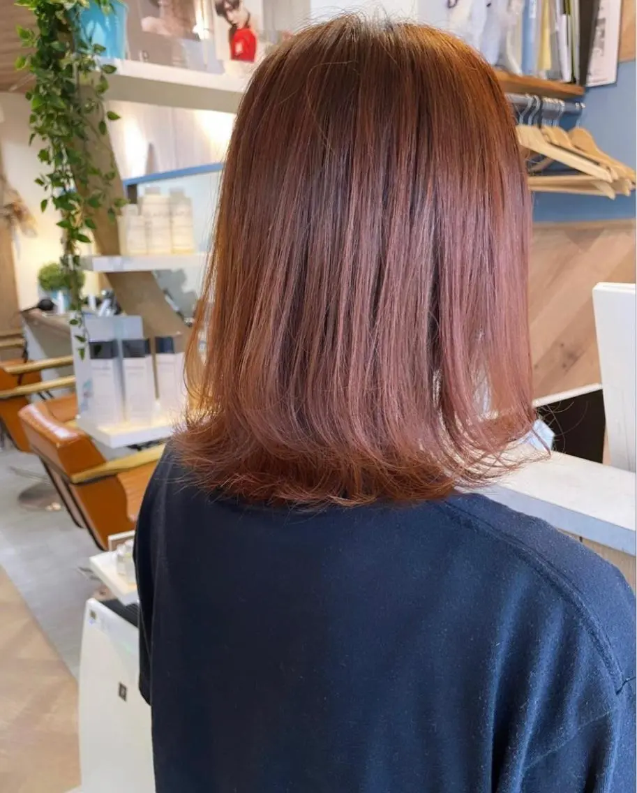 ミディアム カラー ブリーチ ブリーチなしカラー オレンジ カワシマ セイカのヘアスタイル