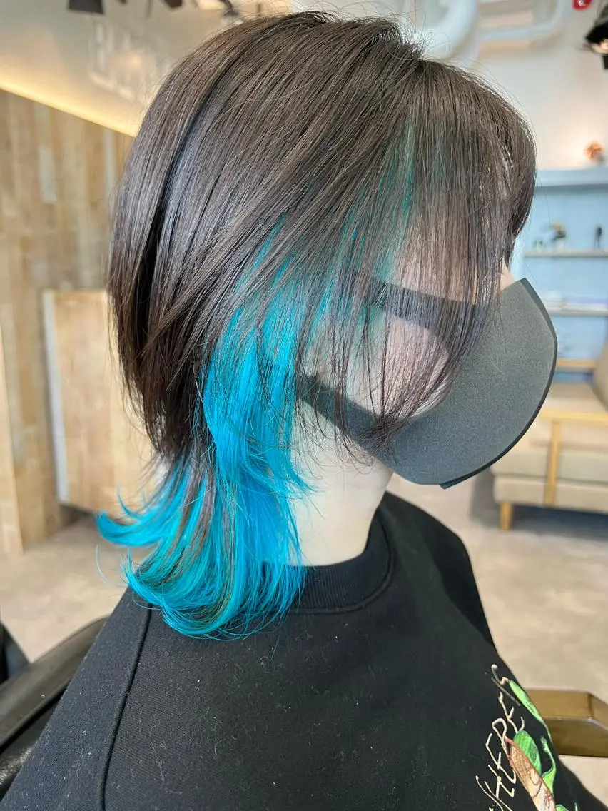 ミディアム カラー ヘアアレンジ ネイル マツエク・マツパ アイブロウ 水色 ヘアカラー Arumeria ❄️富澤翼❄️のヘアスタイル