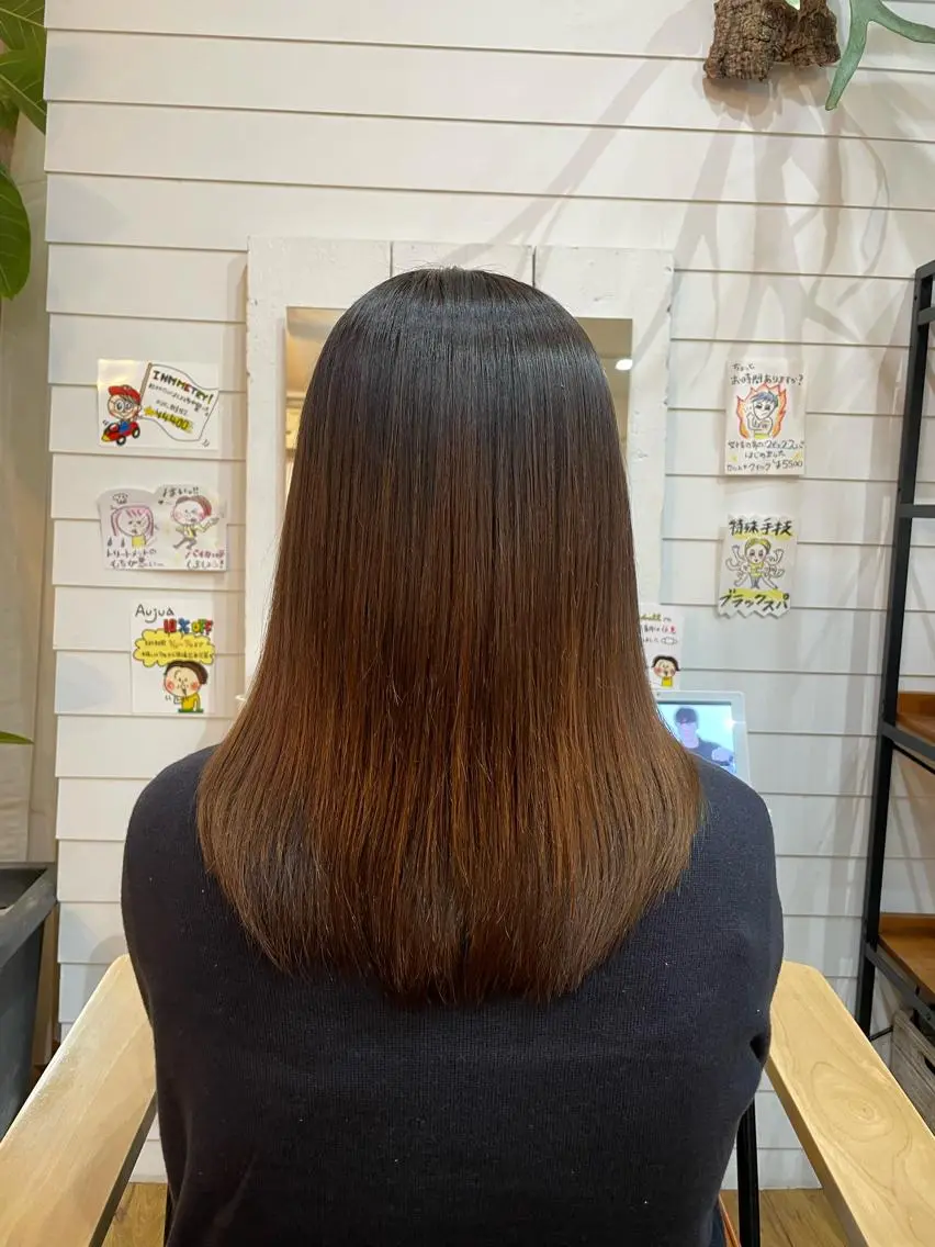 セミロング パーマ 縮毛矯正 奥田 誠司のヘアスタイル