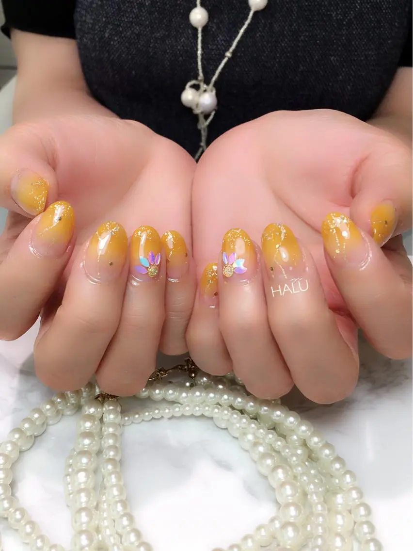 ネイル ブルー キラキラネイル ラメ(グリッター) ピンク HALU ハルのネイルデザイン
