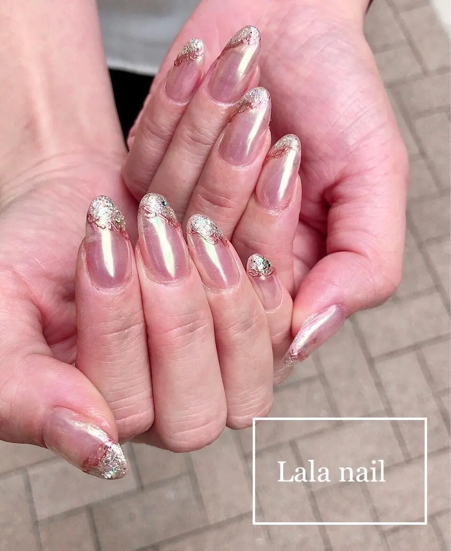 ネイル オーロラネイル フレンチネイル 韓国ネイル Lala nailのネイルデザイン