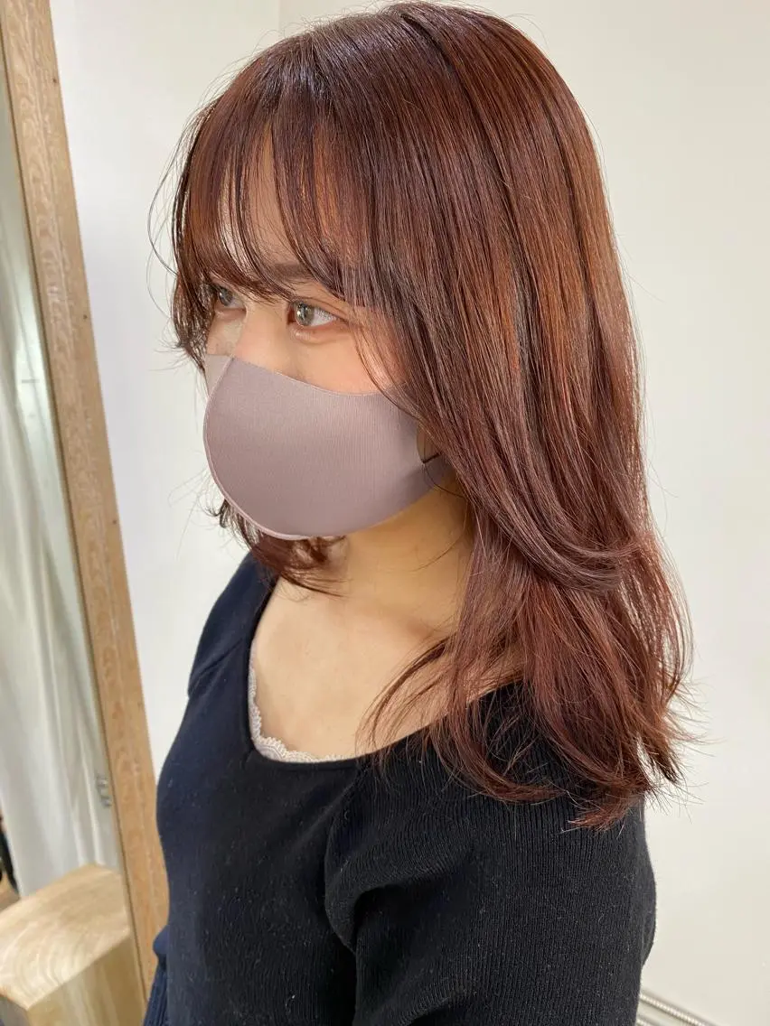 ミディアム カラー オレンジ ピンクカラー カット ヘアカラー トリートメント 大西 直人のヘアスタイル
