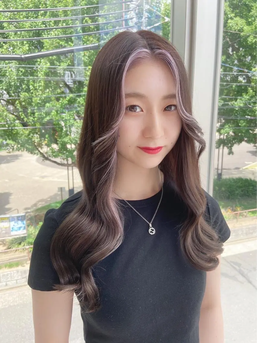ロング カラー ミストバング フェイスフレーミング ラベンダーカラー 韓国風ヘア 鈴木/ニュアンス パーマ/メンズのヘアスタイル
