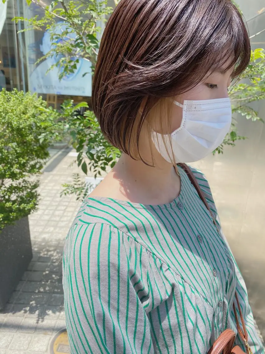 ショート カラー パーマ ヘアアレンジ 🫧umu.🫧韓国 /レイヤー/ハッシュのヘアスタイル