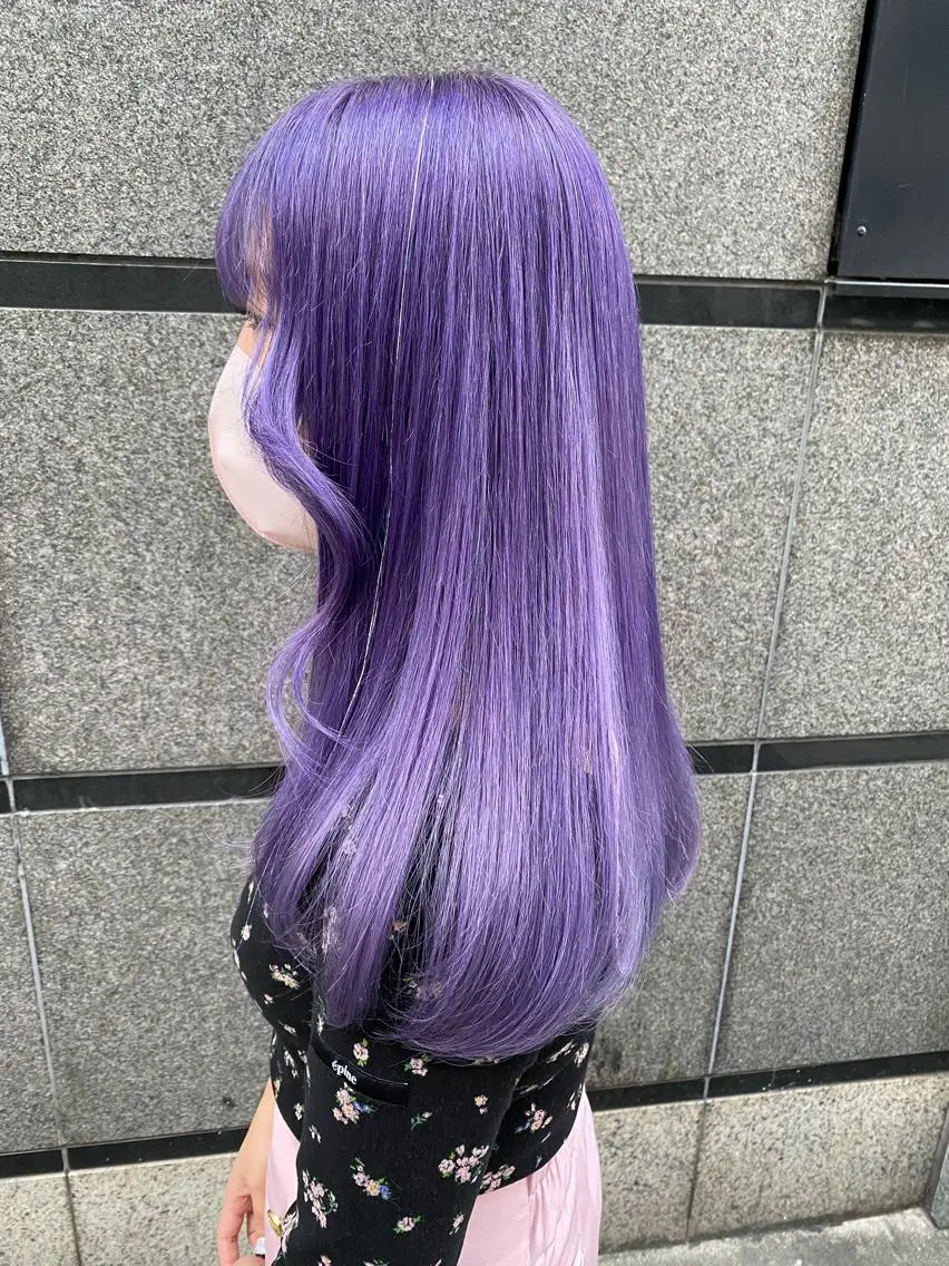ロング カラー ブリーチ ケアブリーチ パープルカラー ロング 横浜🍒ルーツカラー エクステ／RIEのヘアスタイル