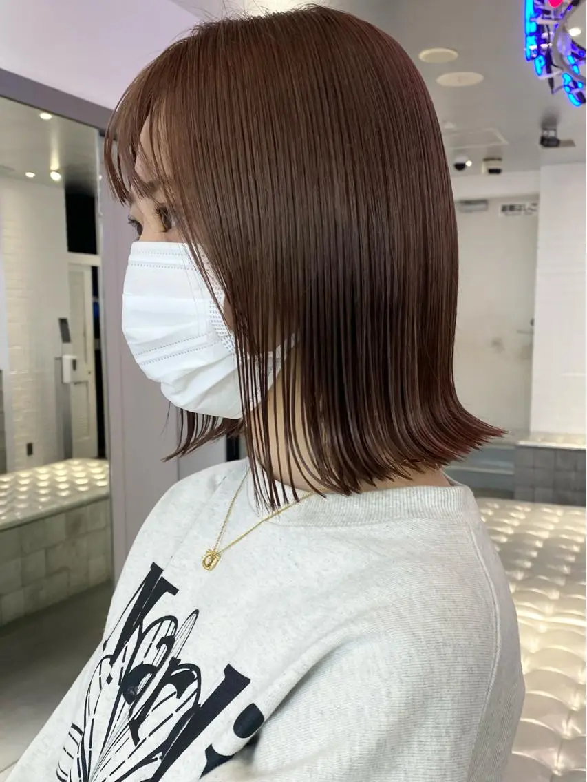 ミディアム カラー ヘアアレンジ ブラウンカラー ナチュラルブラウン ピンクカラー ピンクブラウン ヘアカラー トリートメント 🎨ハイトーン/ 切りっぱなし みつきのヘアスタイル