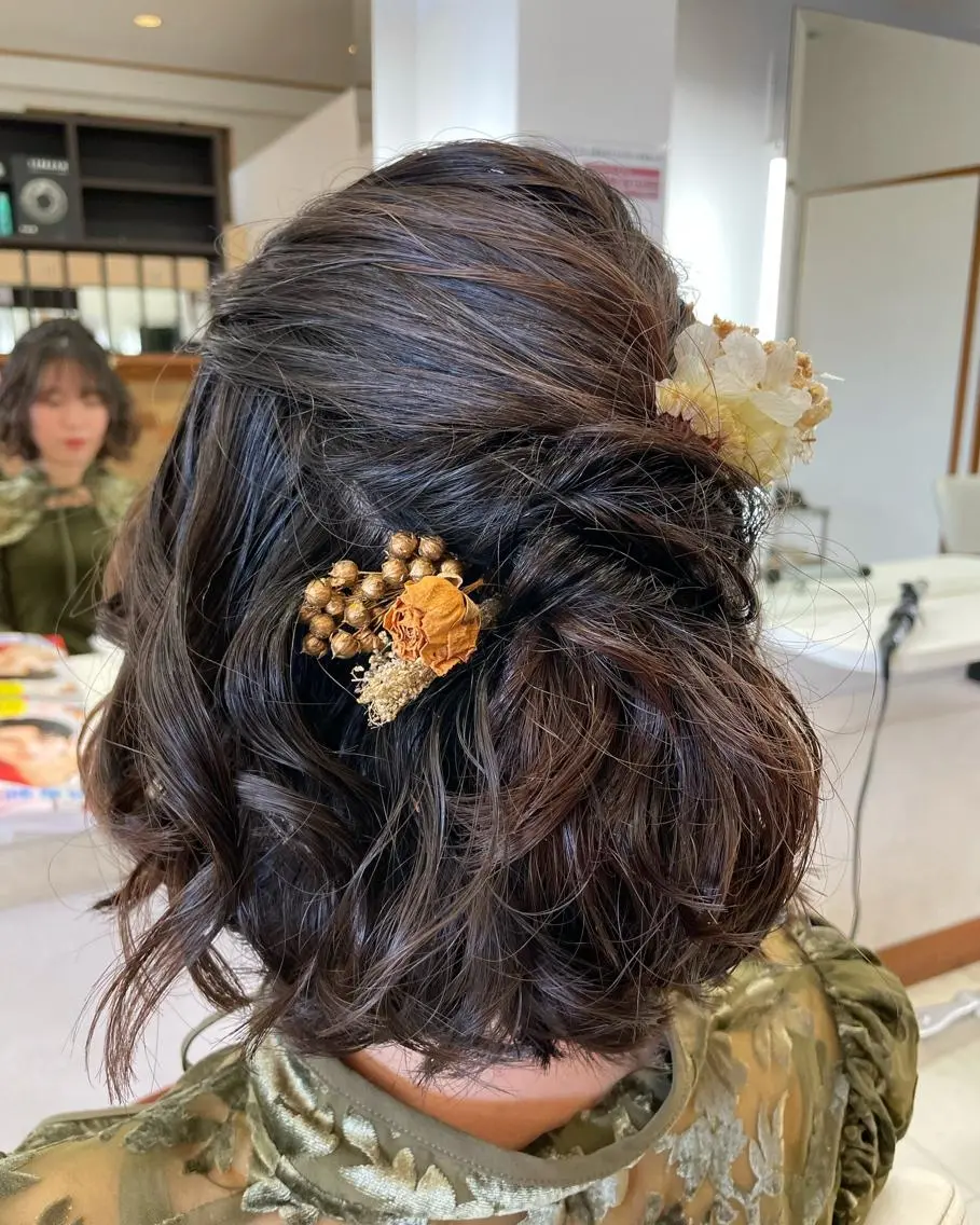 ミディアム ヘアアレンジ ハーフアップ 結婚式・ブライダル ヘアセット Hair VERDEのヘアスタイル
