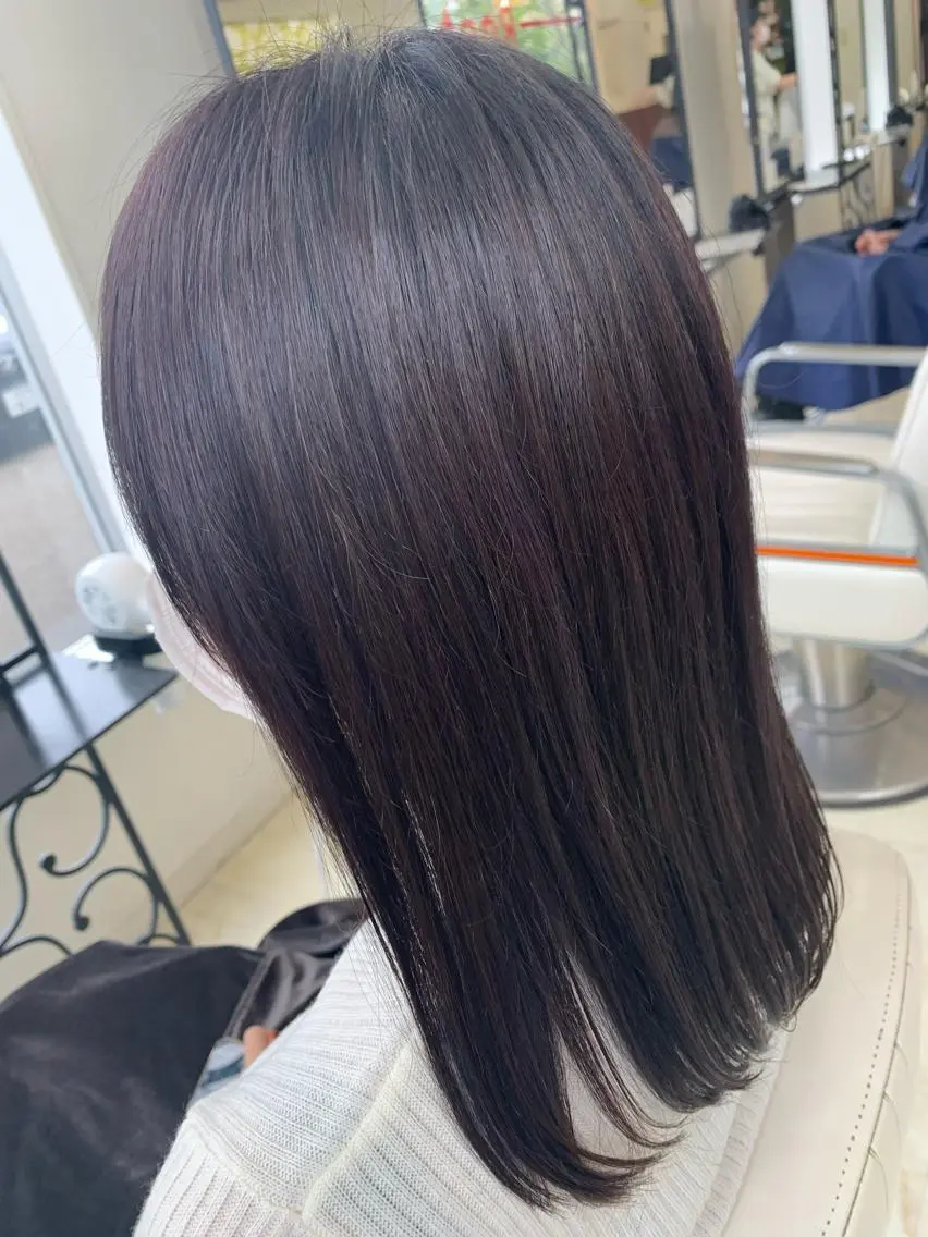 ミディアム カラー 黒髪 バイオレットカラー ボブ Rapt.HAIR 中村 知里のヘアスタイル